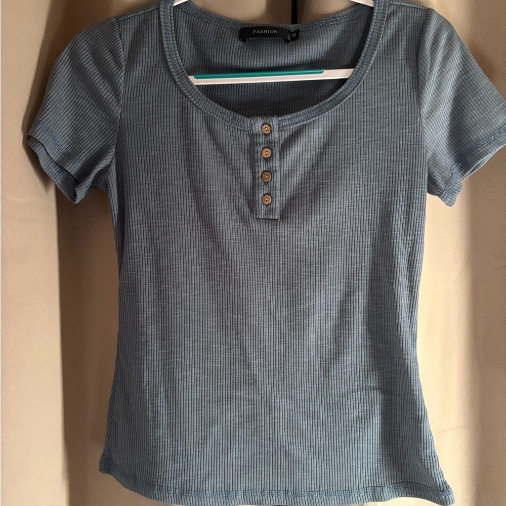 Blue Ribbed Women's Top